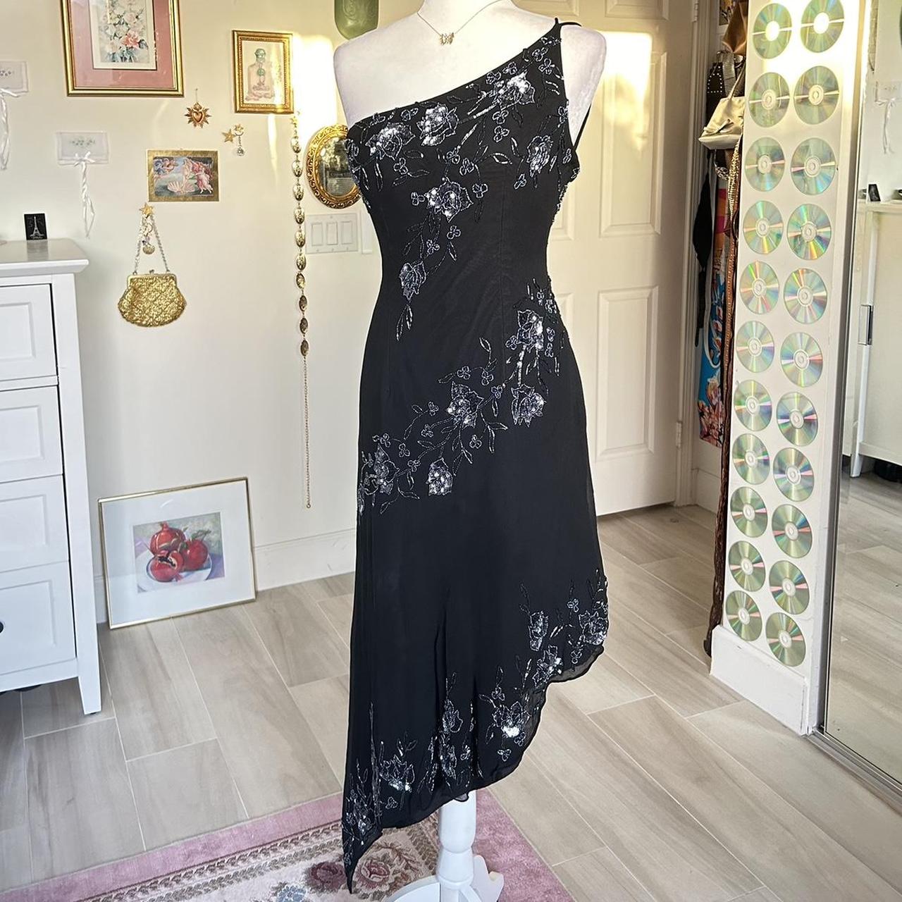 Black one shoulder beaded floral midi chiffon ball gown evening dress party dress nv4244