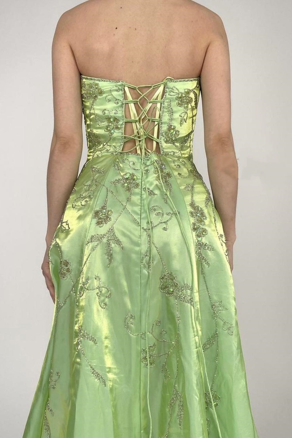 NiceVestidos-Green exquisite beaded long satin fairy gown ball gown y2k vintage dress nv5441