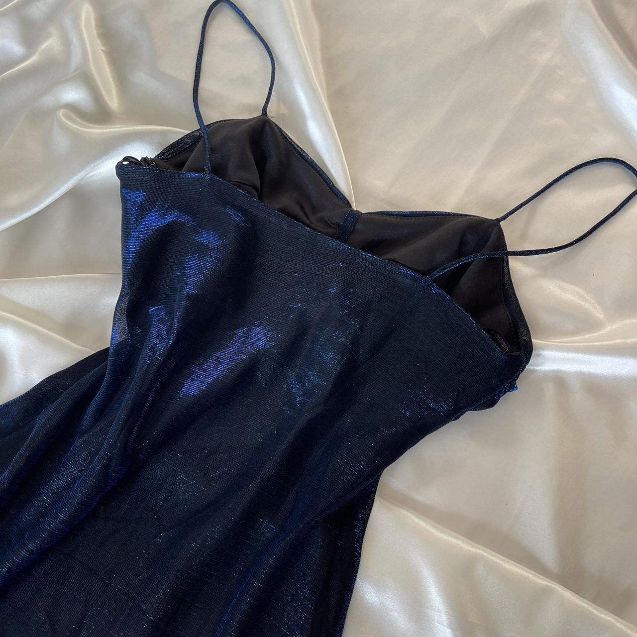 Navy blue shiny spaghetti strap long chiffon prom dress homecoming dress birthday party dress nv5388