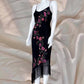 Black gorgeous pink floral beaded asymmetric midi prom ball gown evening gown party dress nv4575