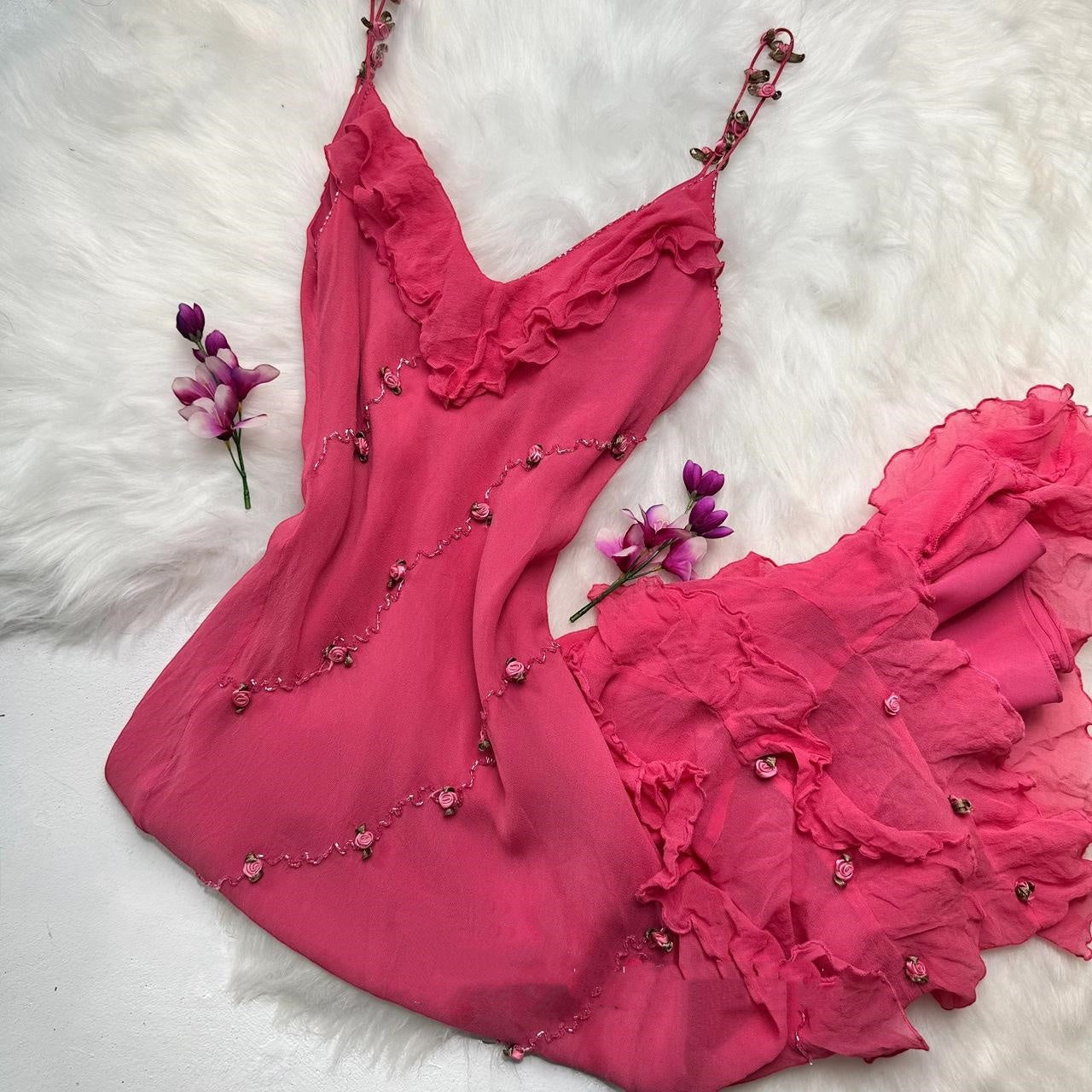 Pink exquisite beaded long chiffon prom dress nv5331