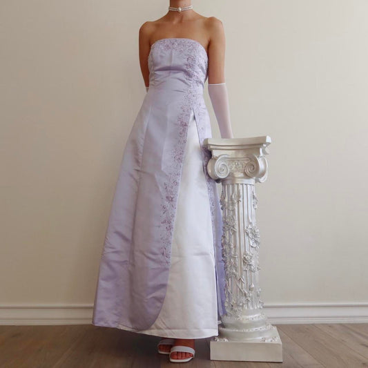 Light Purple Vintage Elegant Exquisite Floral Beading Long Satin Tulle Ball Gown Evening Dress Birthday Party Dress Prom Dress nv4001