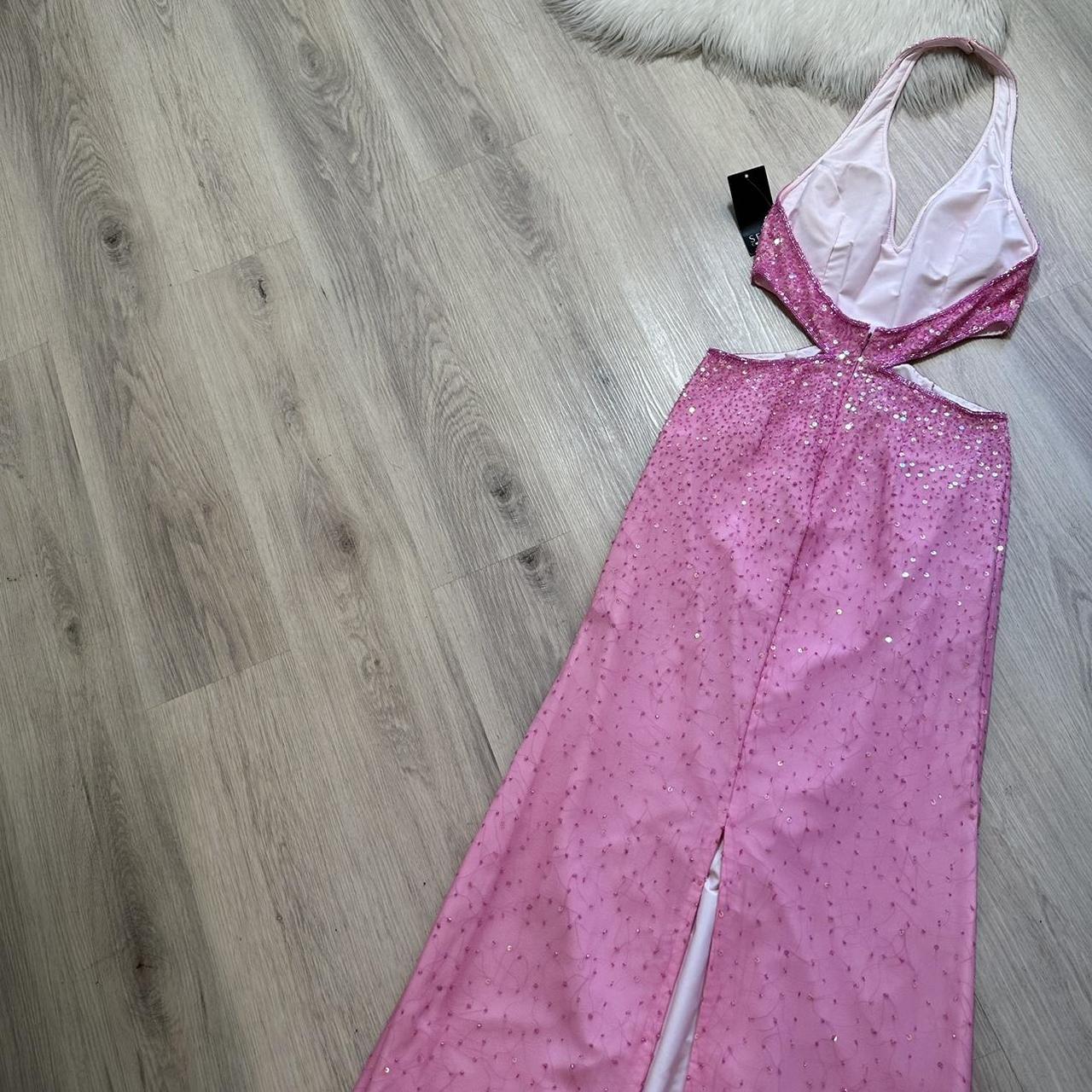 NiceVestidos-Pink shiny beautiful charming backless long satin chiffon prom dress formal gown nv5445