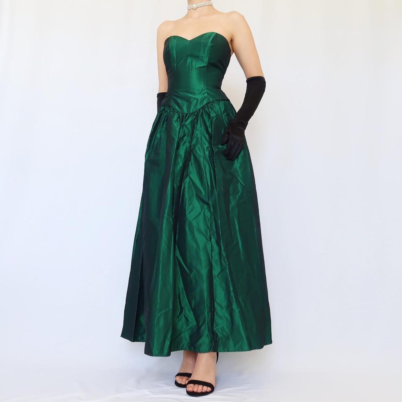NiceVestidos-Dark green simple fashion retro long satin dress evening dress Nv5634