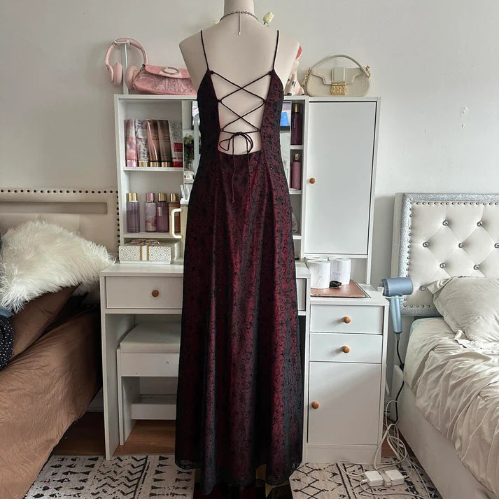 Robe rouge, noire et cramoisie, style rétro, élégante et exquise, longue, en tulle, style gothique, robe de soirée, robe de bal, robe d'anniversaire, robe de remise de diplôme, nv4250