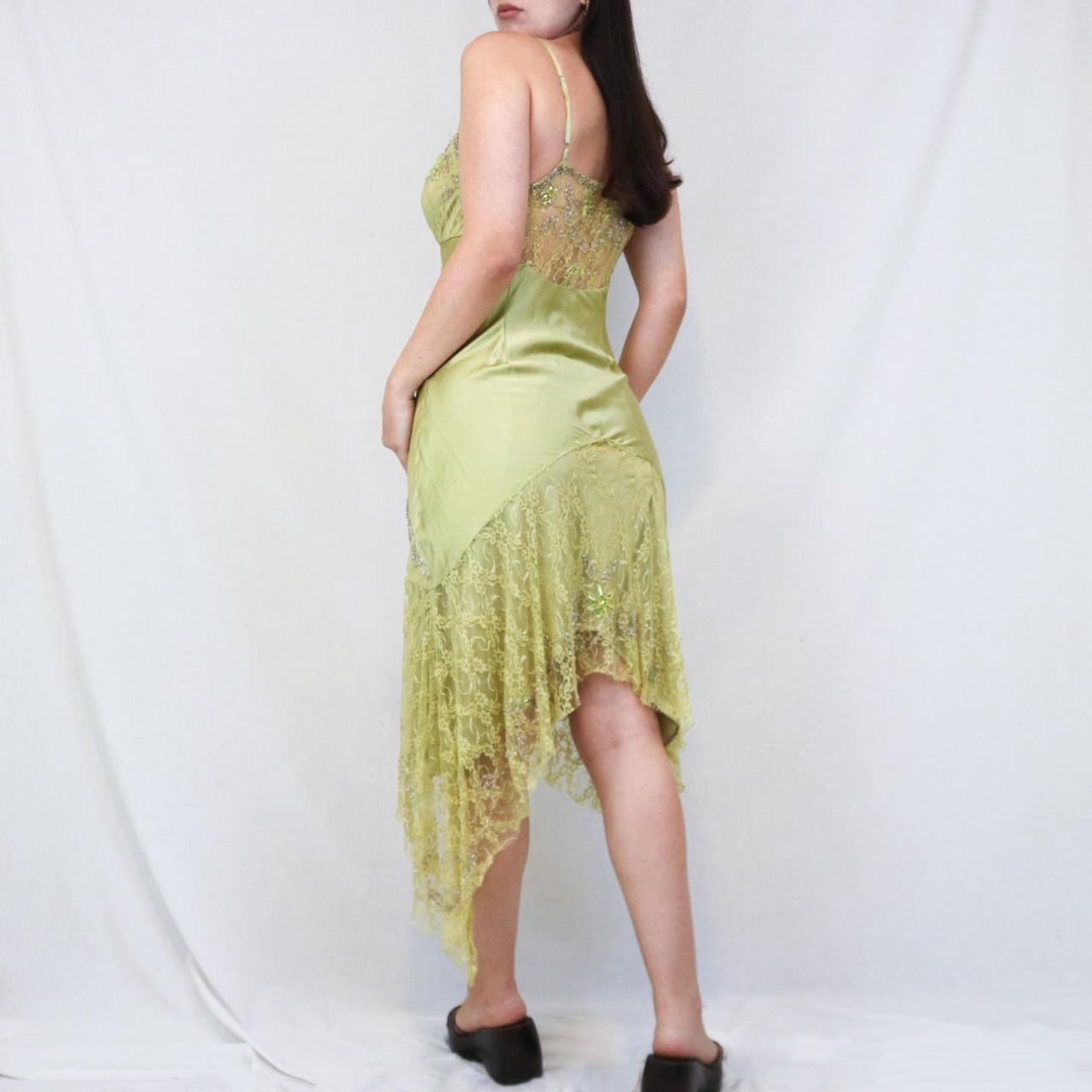 Robe de soirée longue en dentelle style fée chartreuse vintage perlée, mini, robe de soirée d'anniversaire, nv4990