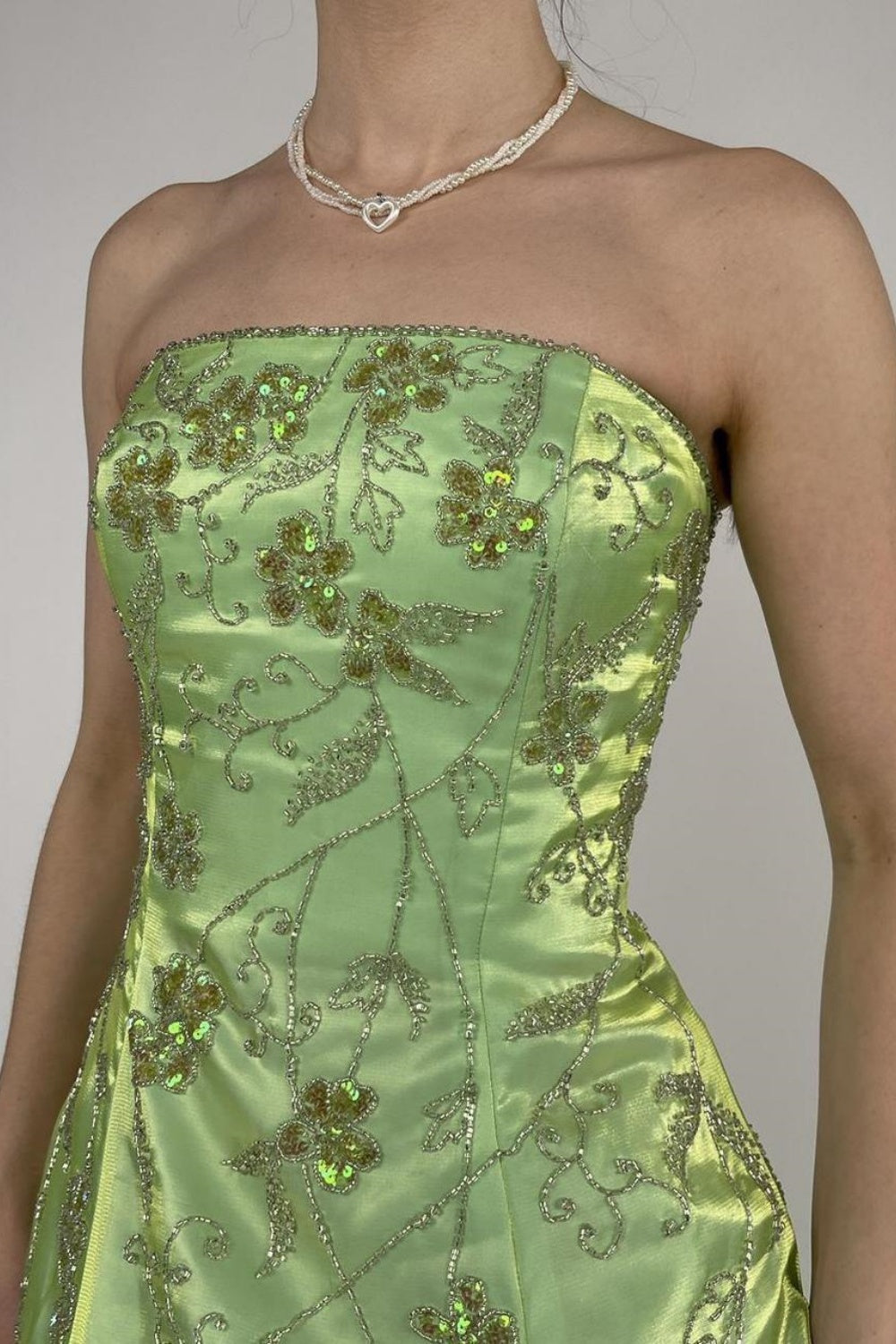 NiceVestidos-Green exquisite beaded long satin fairy gown ball gown y2k vintage dress nv5441