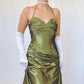NiceVestidos-Green delicate floral applique vintage long satin gown evening dress Nv5633