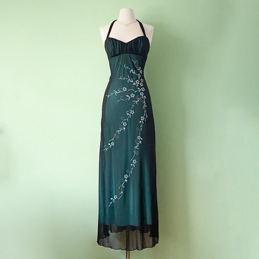 NiceVestidos – Grünes, exquisites, florales, perlenbesetztes, langes Chiffon-Heimkehrkleid, Ballkleid NV5653