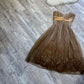 Brown y2k glittery gold floral sequin mini short chiffon homecoming dress prom dress evening dress birthday party dress banquet dress nv4564