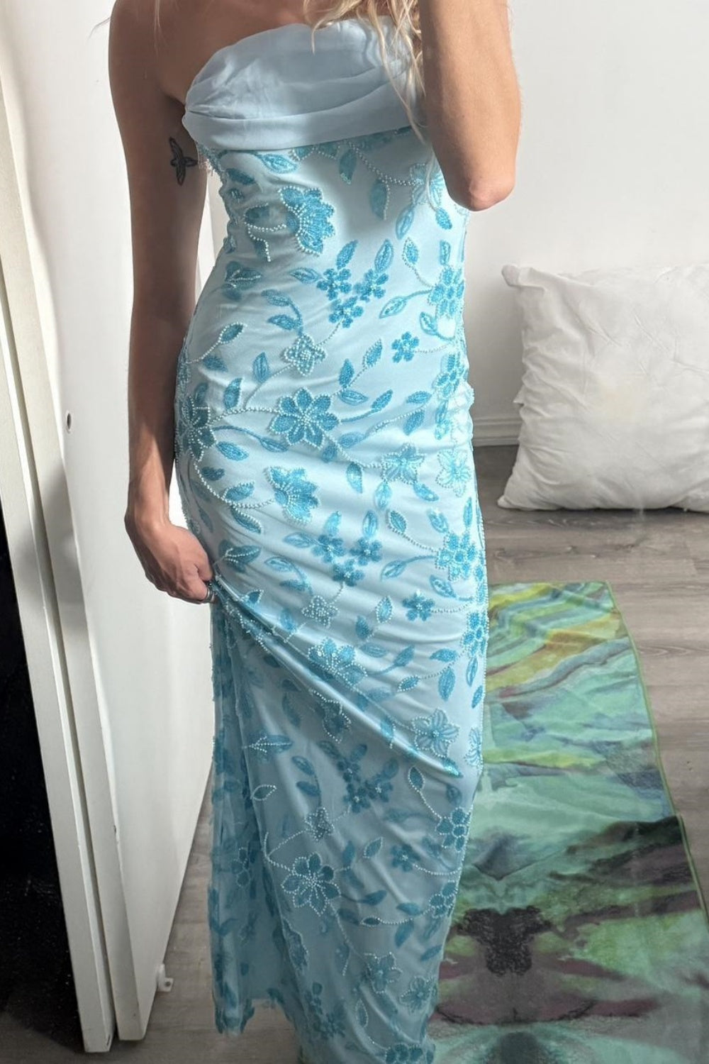 Exquisite beaded women's blue long chiffon prom dress nv5340