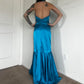 Blue Vintage Rhinestone Halter Neck Long Satin Prom Gown Evening Dress Party Dress nv4664