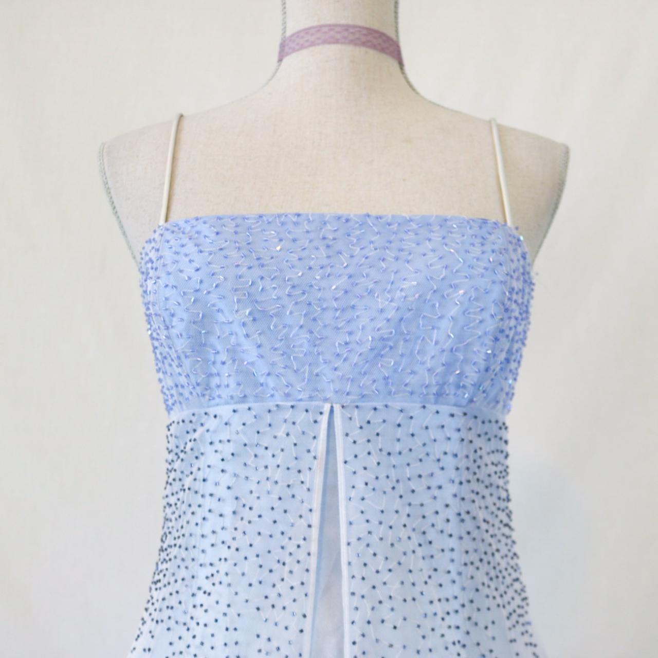 💙 Empire Dress Vintage Light Blue Glitter Ombre Beaded High Waist Long Tulle Formal Prom Dress Evening Gown Party Dress nv4984