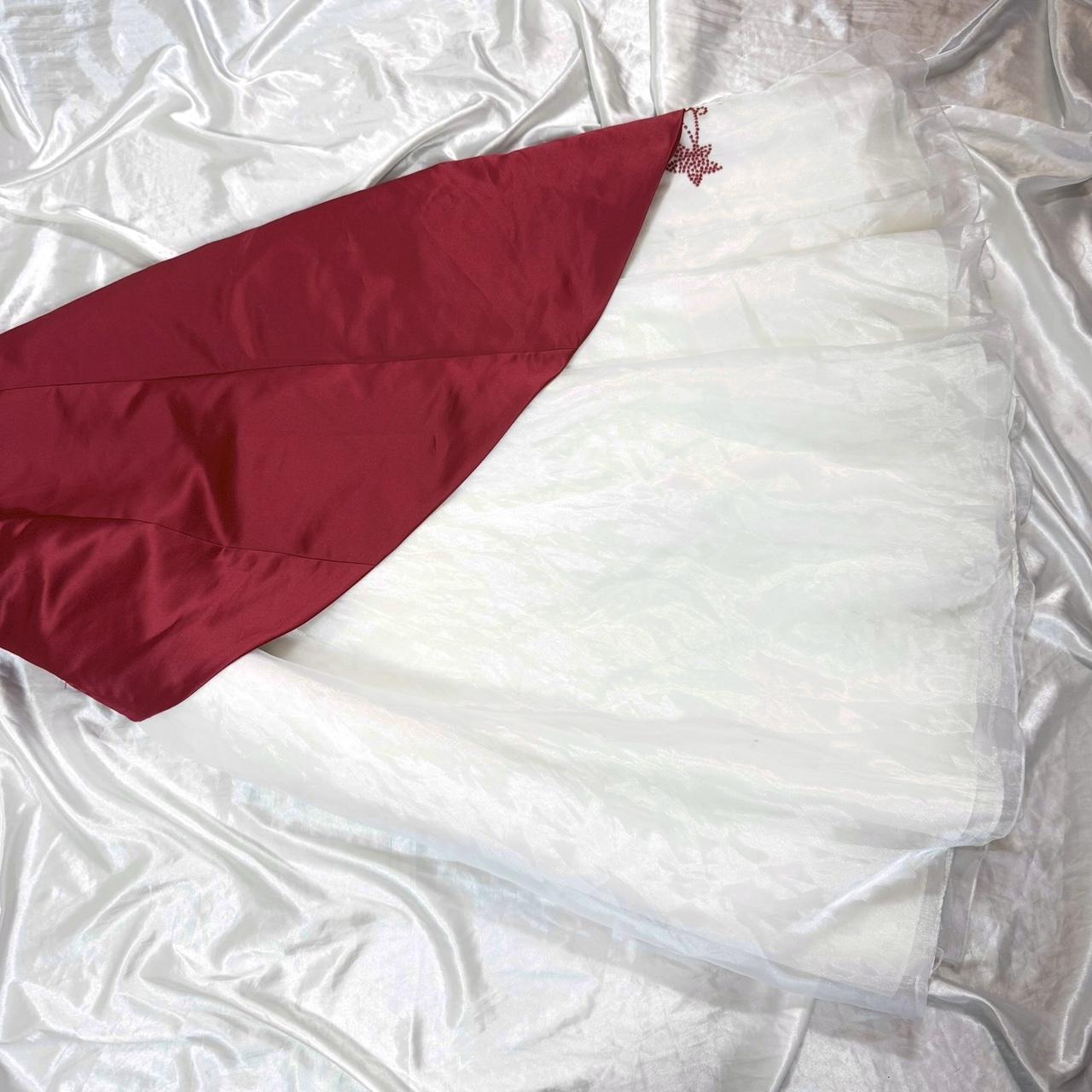 White/Red Delicate Floral Satin Tulle Ball Gown 90s Long Prom nv5372