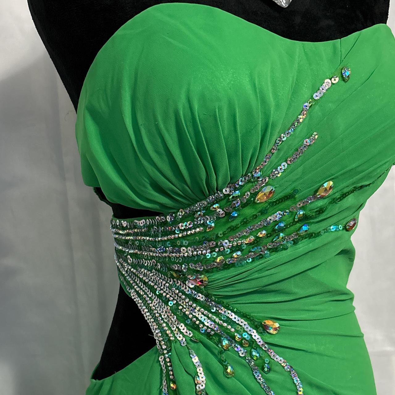 Robe de soirée longue en mousseline de soie, taille basse, à perles vertes, nv4603