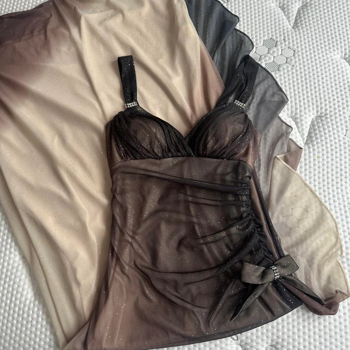 Braun und Creme modischer Farbverlauf wunderschönes einzigartiges Glitzer-Maxikleid Vintage elegantes langes Chiffon-Tüll-Ballkleid Abendkleid Partykleid Ballkleid NV4249