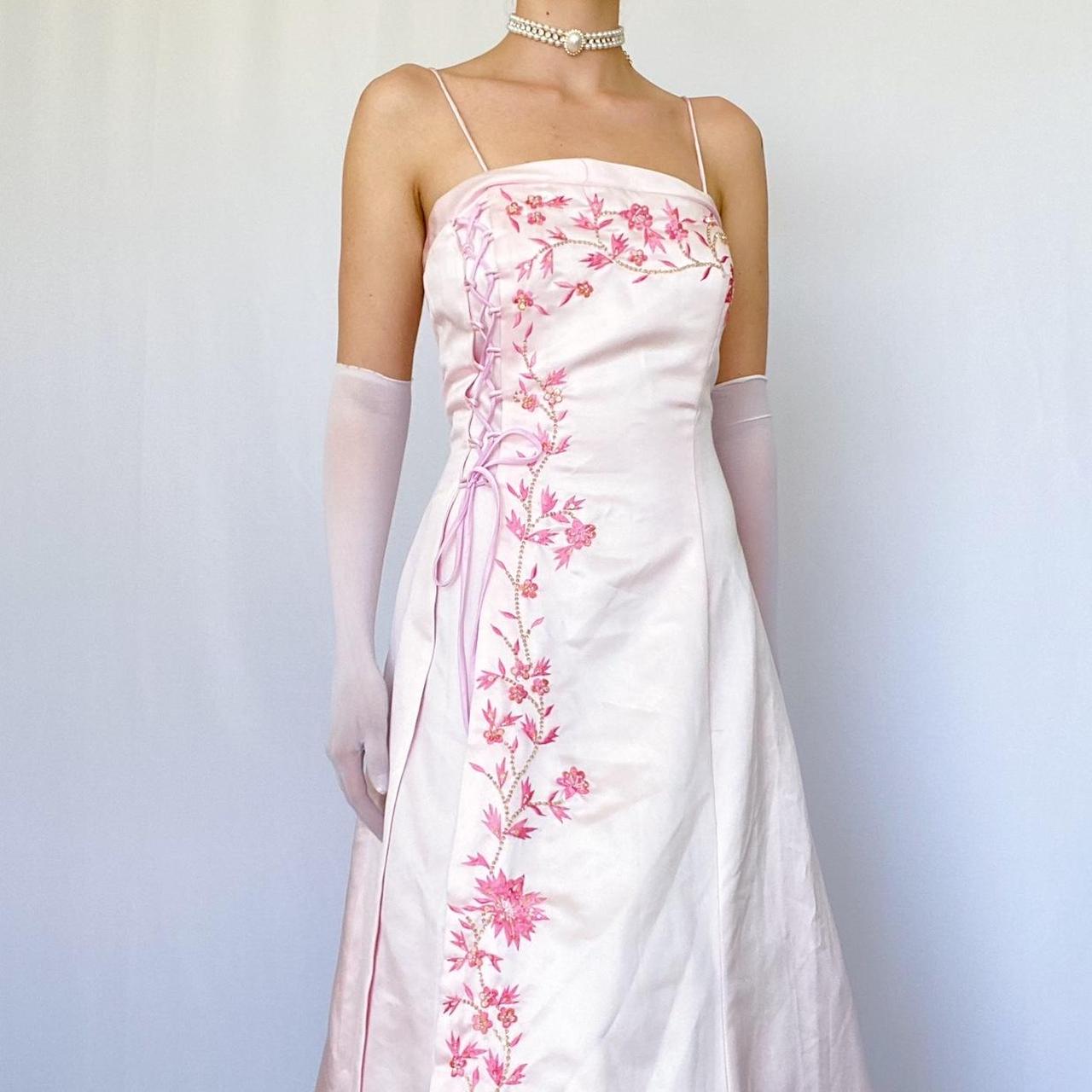 NiceVestidos-Fairy dress. Vintage dress, exquisite floral dress, pink vintage floral long satin dress Nv5631