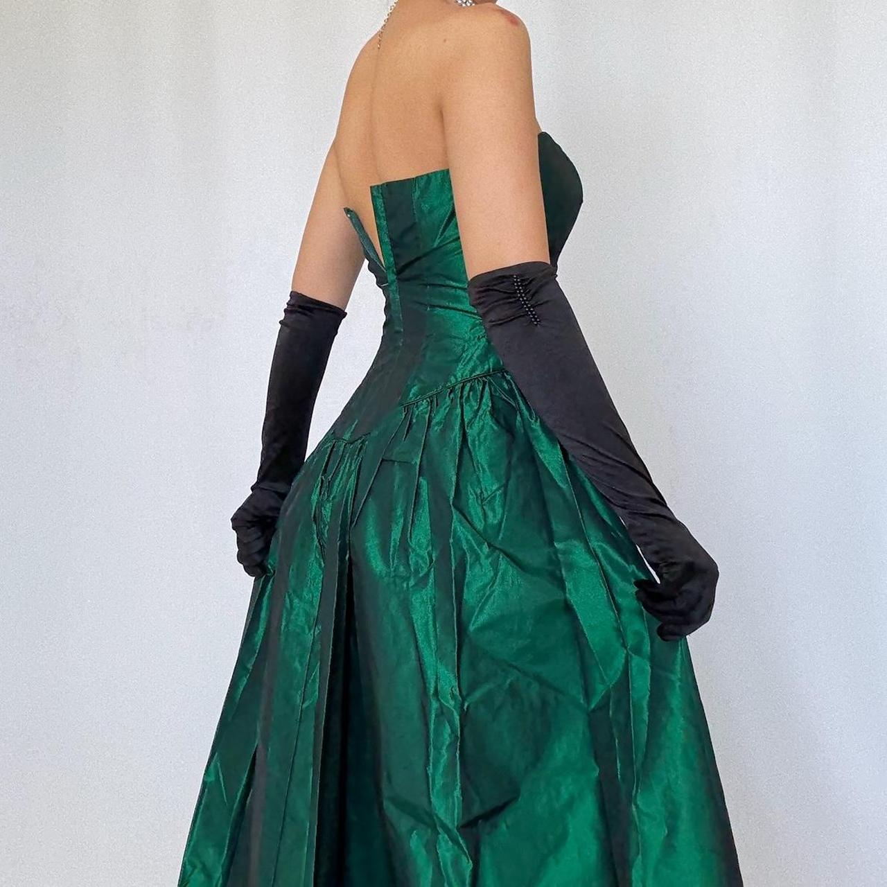 NiceVestidos-Dark green simple fashion retro long satin dress evening dress Nv5634