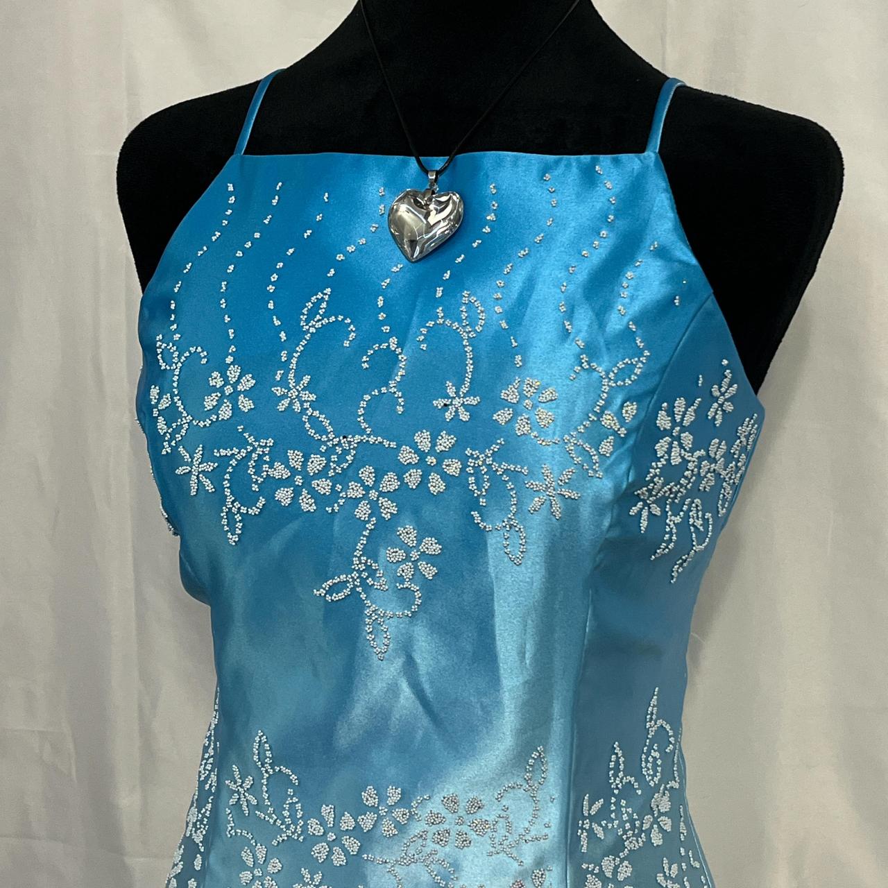 Blue Vintage Fashion Gradient Floral Beading Elegant Long Satin Party Dress Evening Gown Prom Dress nv4600