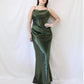 Vintage Green Long Satin Formal Prom Dress Evening Party Dress nv4985
