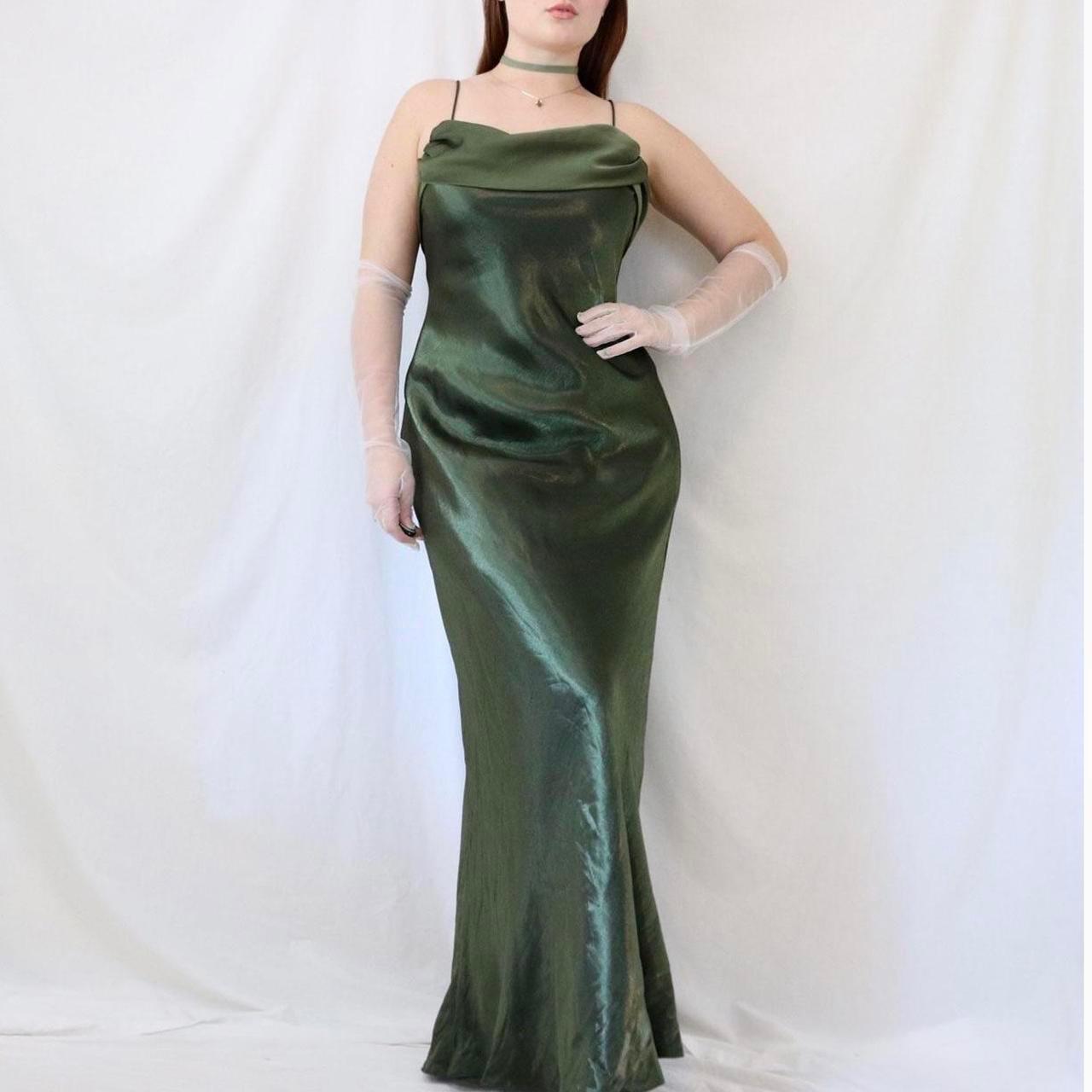 Vintage Green Long Satin Formal Prom Dress Evening Party Dress nv4985