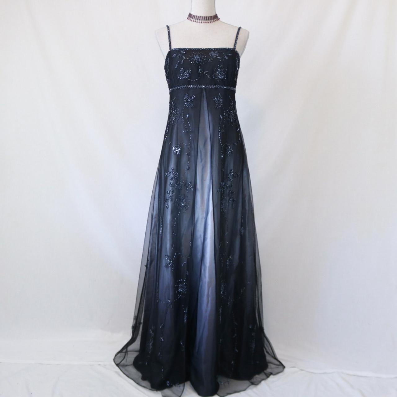 🥀 Empire Dress Vintage Silver and Black Glitter Ombre Beaded High-Waisted Long Tulle Prom Dress Evening Dress Party Dress nv4981