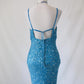 Vintage aqua blue beaded sequined long formal prom dress, evening gown, party dress nv4986