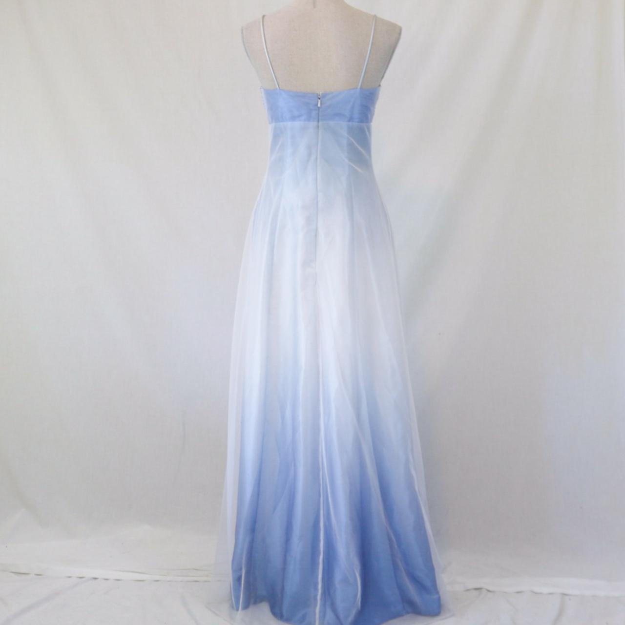 💙 Empire Dress Vintage Light Blue Glitter Ombre Beaded High Waist Long Tulle Formal Prom Dress Evening Gown Party Dress nv4984