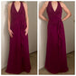 Plum Purple Fashion V Neck Elegant Pleated Long Chiffon Ball Gown Evening Dress Party Dress nv3662