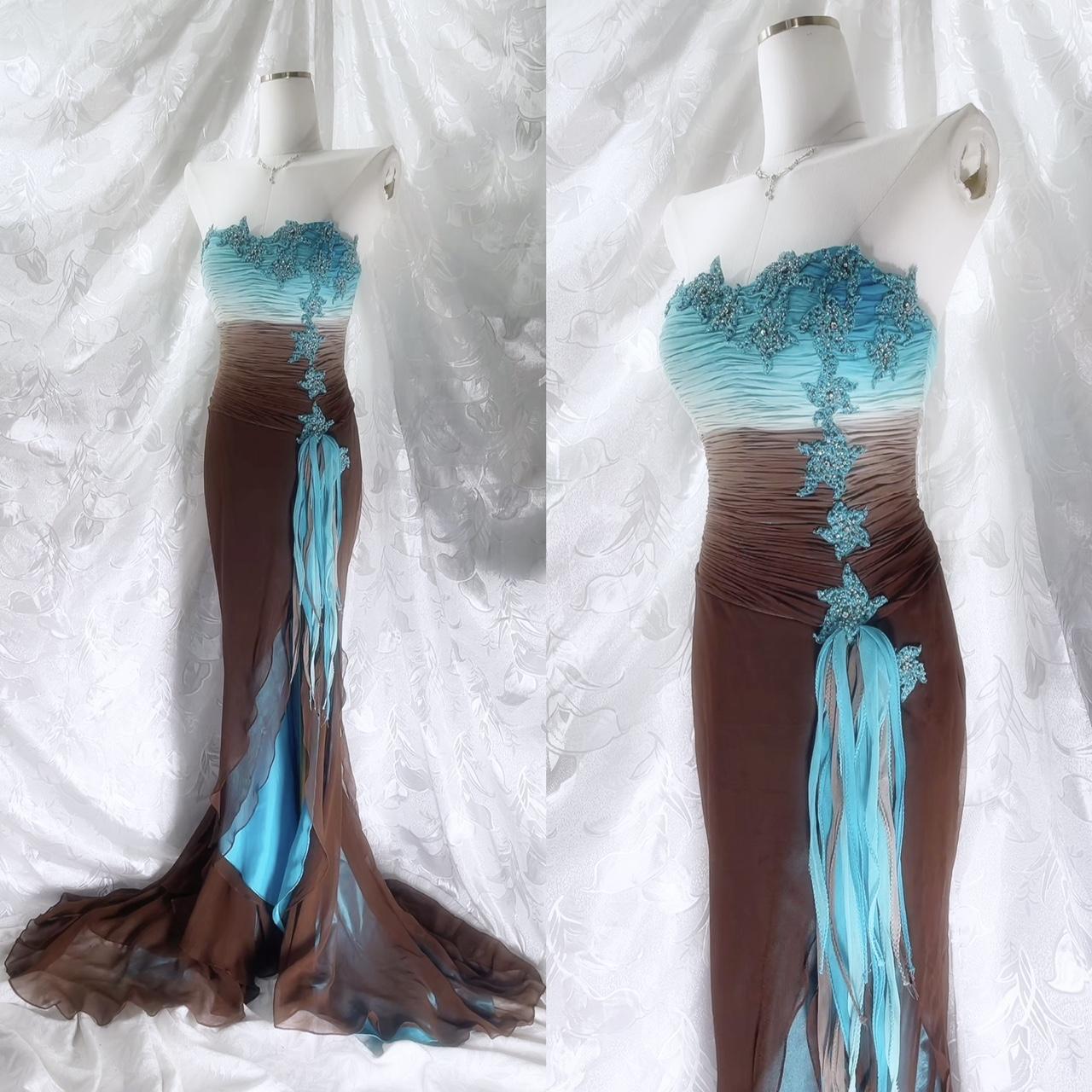 Blue brown fashion gradient fairy exquisite beaded long chiffon mermaid dress prom dress nv5417