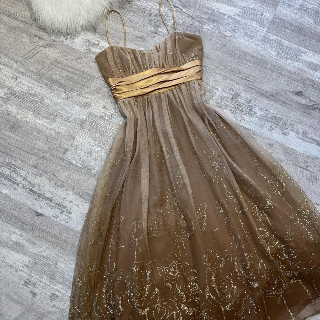 Brown y2k glittery gold floral sequin mini short chiffon homecoming dress prom dress evening dress birthday party dress banquet dress nv4564