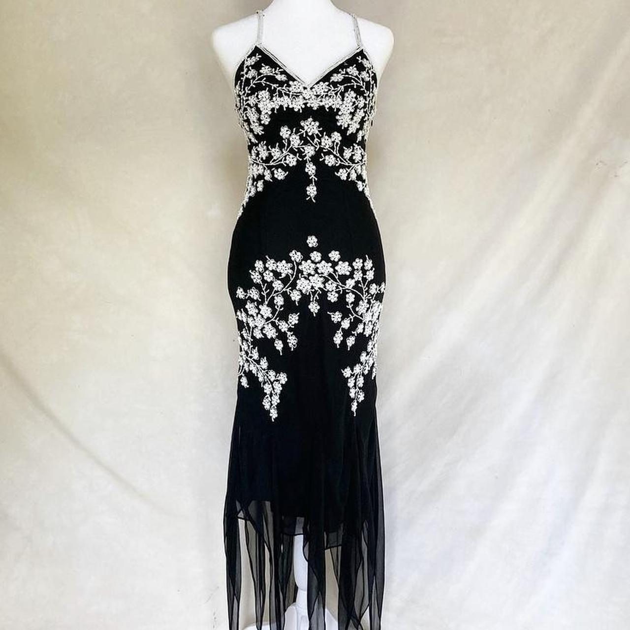 Black Vintage Beaded Fairy Dress Gorgeous Flowing Y2K Dress Floral Beaded Ball Gown Evening Gown Party Dress nv4239