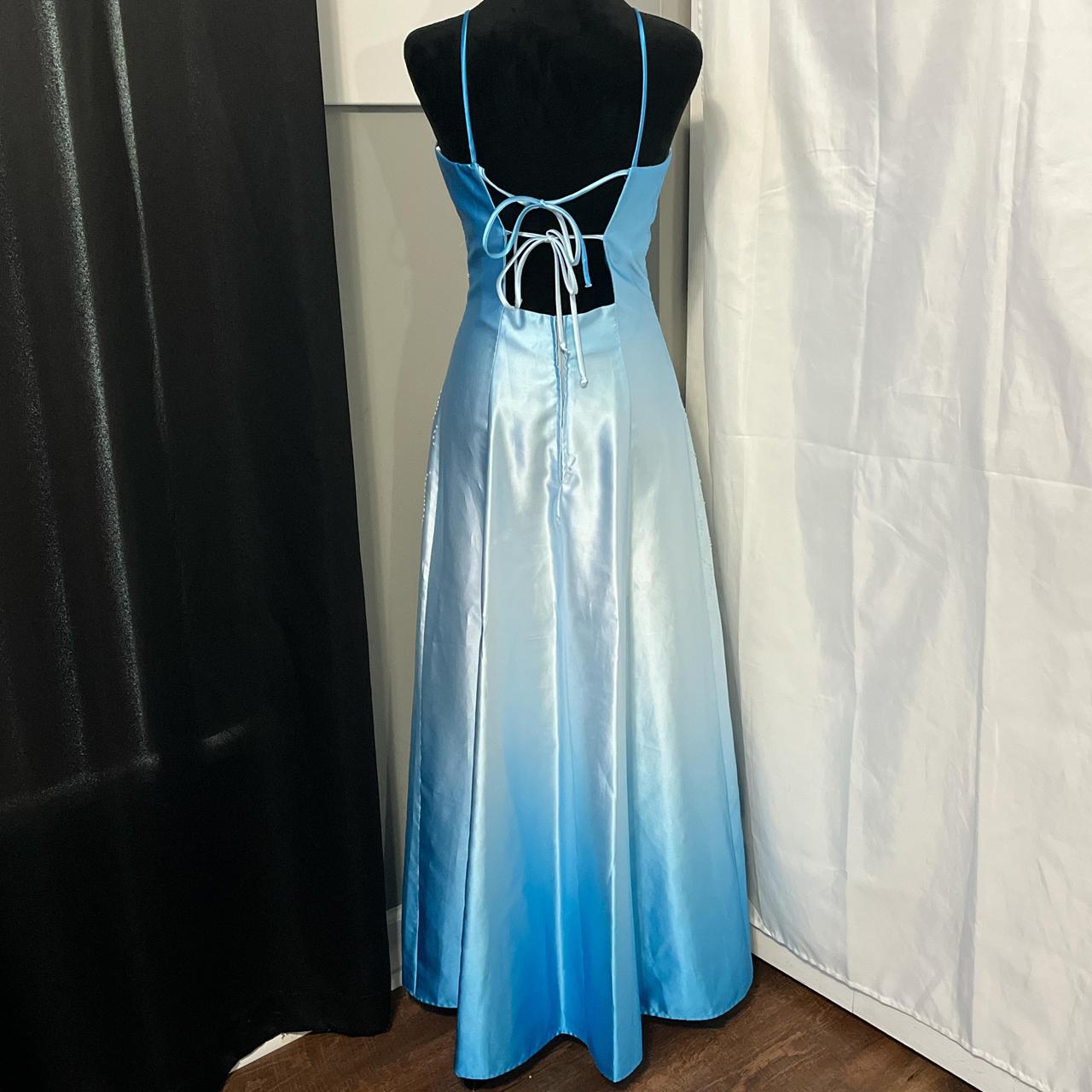 Blue Vintage Fashion Gradient Floral Beading Elegant Long Satin Party Dress Evening Gown Prom Dress nv4600