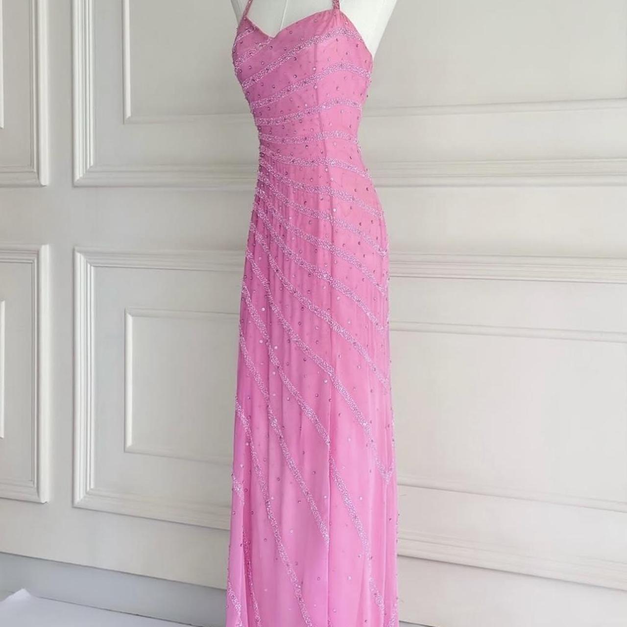 Vintage rosa 90er Jahre Y2k Fee Boho Kristall Perlen Stickerei Herzausschnitt langes Ballkleid Abendkleid Partykleid nv4409