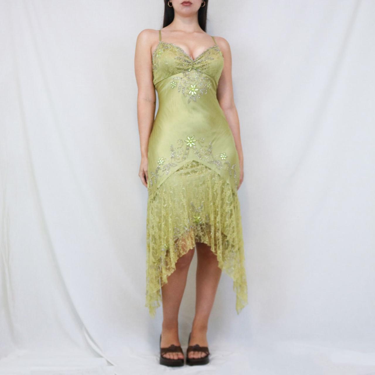 Robe de soirée longue en dentelle style fée chartreuse vintage perlée, mini, robe de soirée d'anniversaire, nv4990