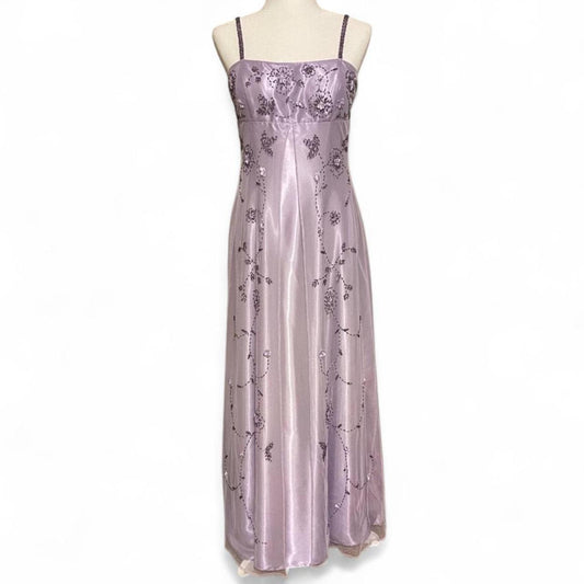 Robe de bal rétro en mousseline de soie, longue, violet lavande, exquise, bretelles spaghetti, perles, NV5411