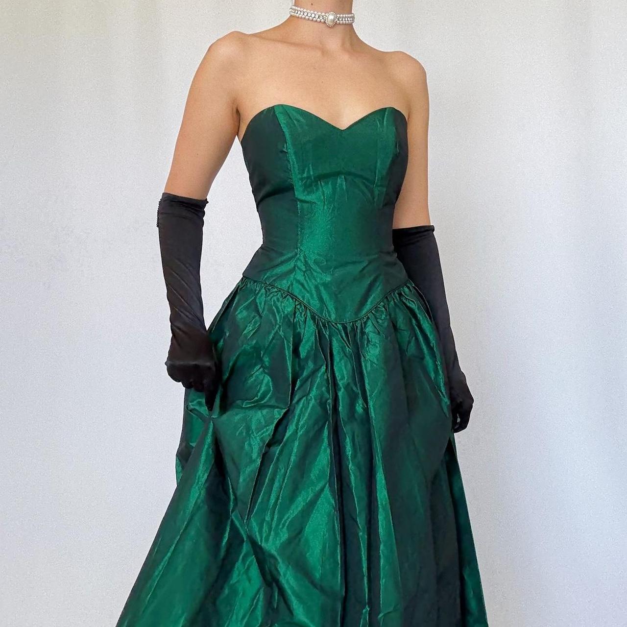NiceVestidos-Dark green simple fashion retro long satin dress evening dress Nv5634