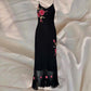 Black gorgeous red floral beaded asymmetric midi prom ball gown evening gown party dress  nv4576