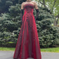 NiceVestidos-Burgundy Satin Beaded Strapless Sleeveless Floor-Length Gothic Gown NV6178