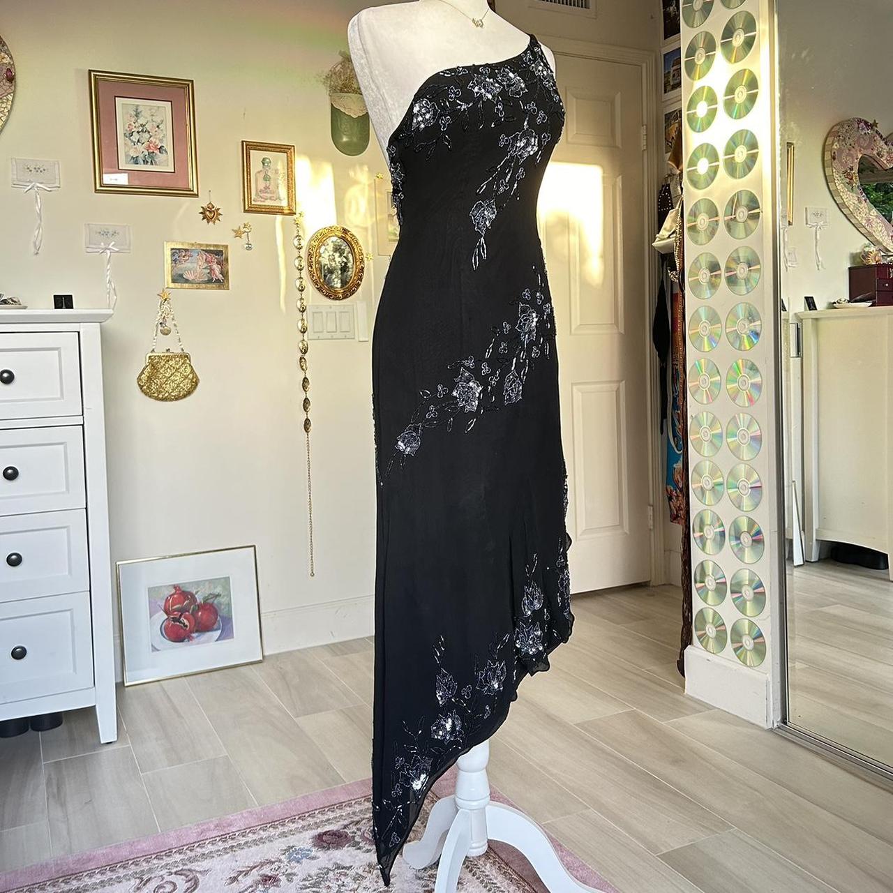 Black one shoulder beaded floral midi chiffon ball gown evening dress party dress nv4244