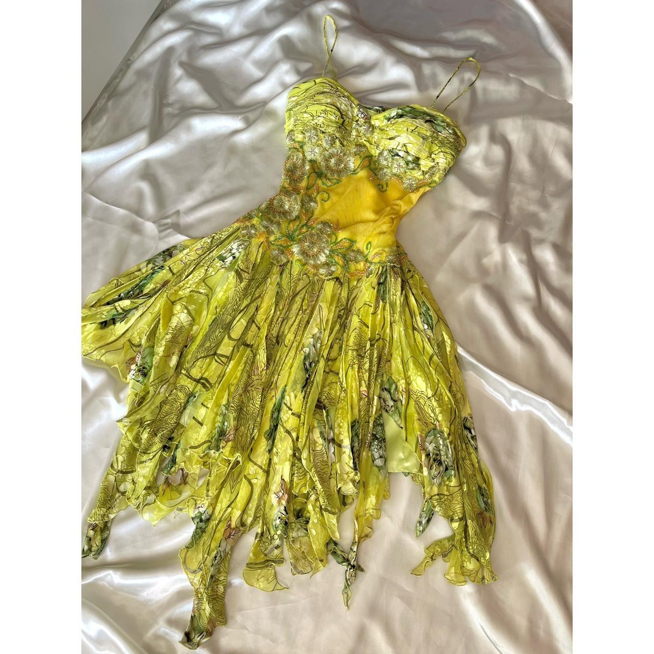 Yellow Green Short Exquisite Floral Beaded Garden Fairy Dress Chiffon Homecoming Dress Party Dress nv5389