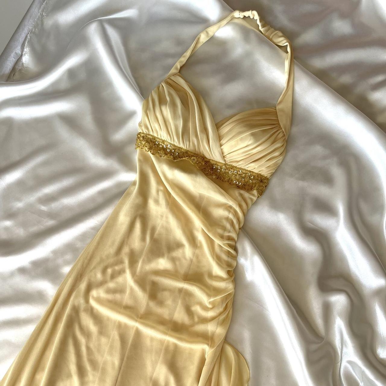 ✨Butter yellow fashion suspenders unique sparkling glitter sweetheart backless neckline beaded tassel long chiffon prom dress nv5378