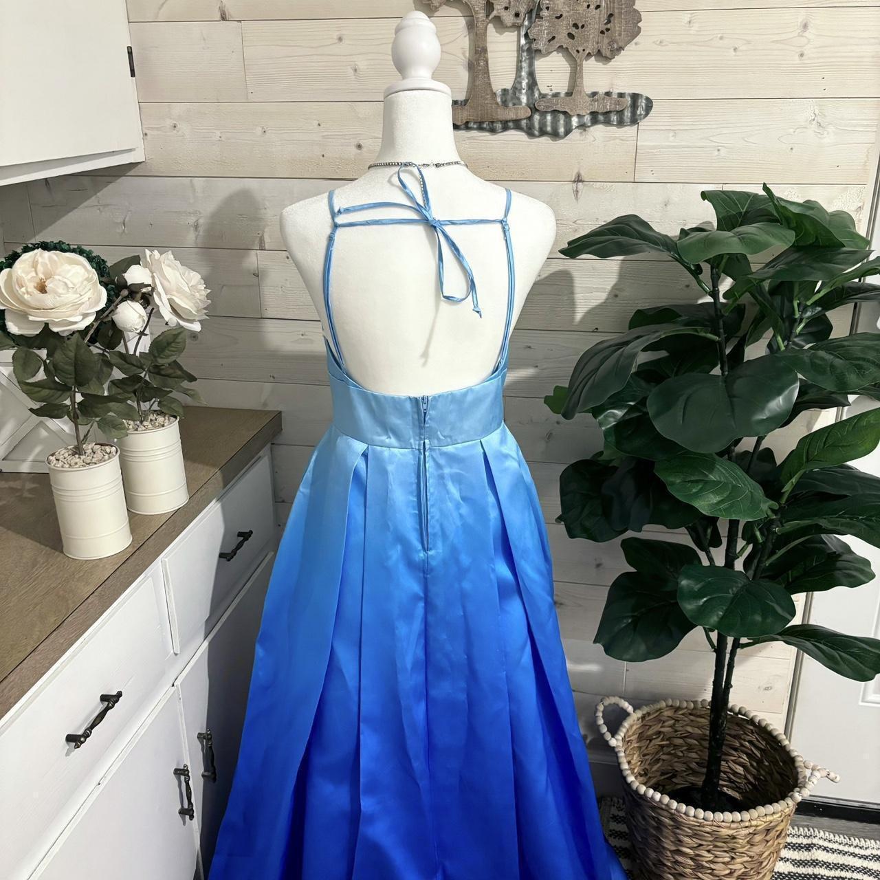Atemberaubendes Cinderella-Ballkleid mit V-Ausschnitt und langem Satin in Blau mit Farbverlauf, Abendkleid, Partykleid, NV4254