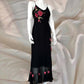 Black gorgeous red floral beaded asymmetric midi prom ball gown evening gown party dress  nv4576