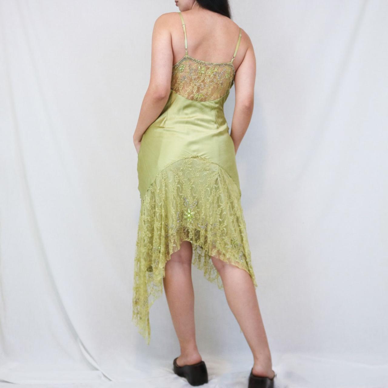 Robe de soirée longue en dentelle style fée chartreuse vintage perlée, mini, robe de soirée d'anniversaire, nv4990