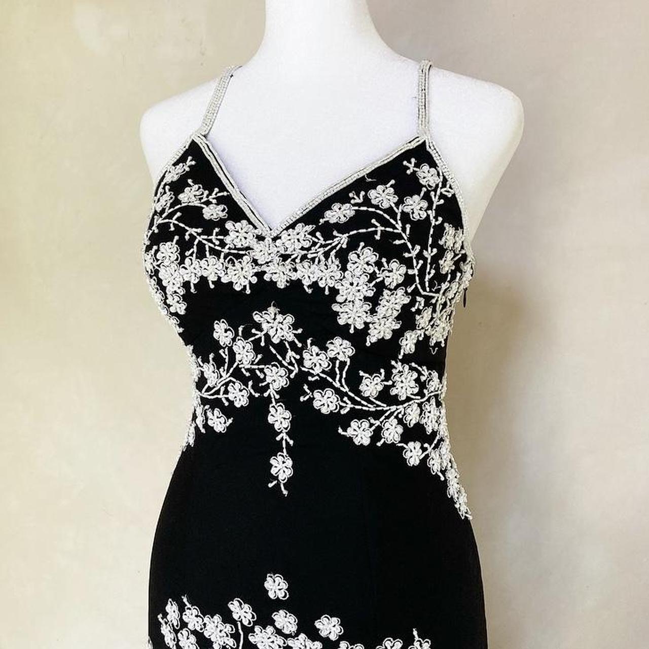 Black Vintage Beaded Fairy Dress Gorgeous Flowing Y2K Dress Floral Beaded Ball Gown Evening Gown Party Dress nv4239