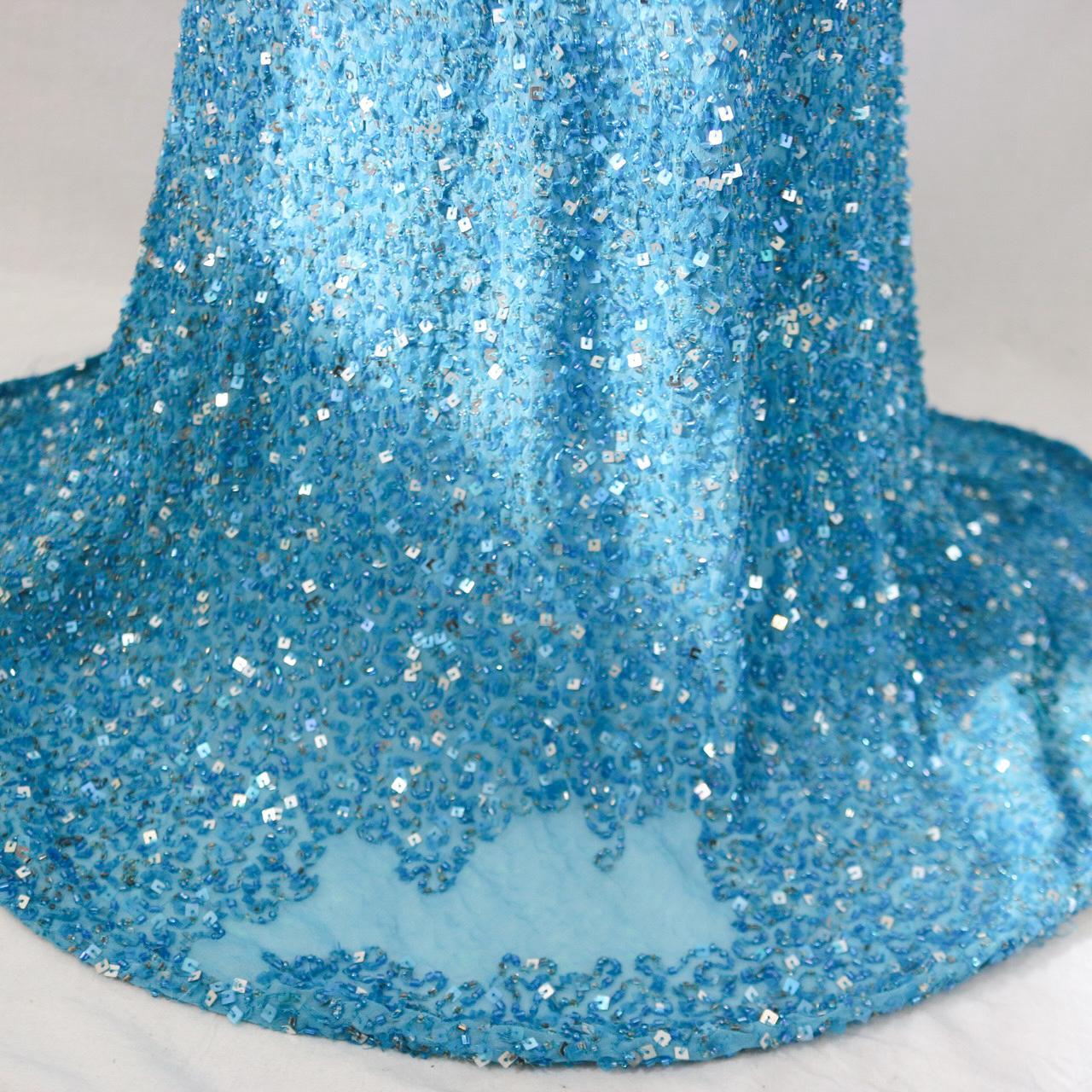 Vintage aqua blue beaded sequined long formal prom dress, evening gown, party dress nv4986