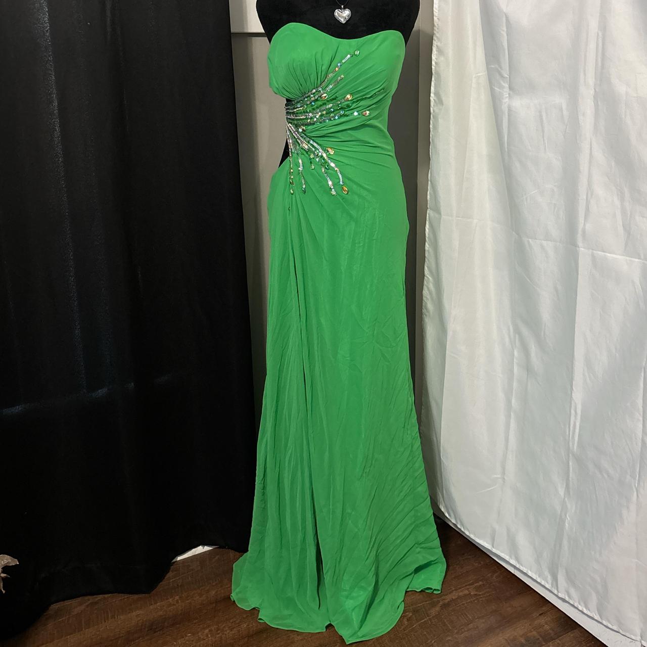 Robe de soirée longue en mousseline de soie, taille basse, à perles vertes, nv4603