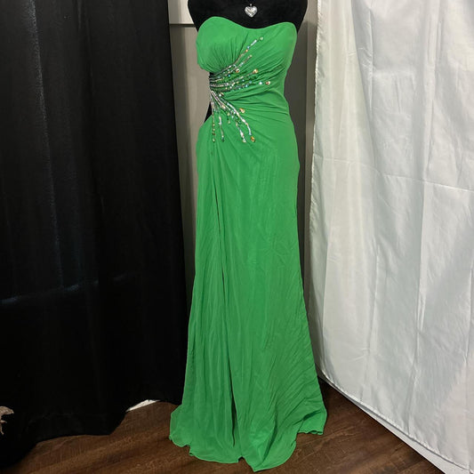 Grünes Perlenbesetztes, taillenfreies, langes Chiffon-Ballkleid, Abendkleid, Partykleid nv4603