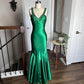 Green Shiny Vintage Fashion Sexy V-neck Rhinestone Bodycon Long Satin Backless Formal Prom Dress Evening Gown Party Dress nv4418